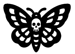 Tatuagem flash de mariposa caveira ultra bold. Disponível no Micael Tatuagem, Muriaé MG.
