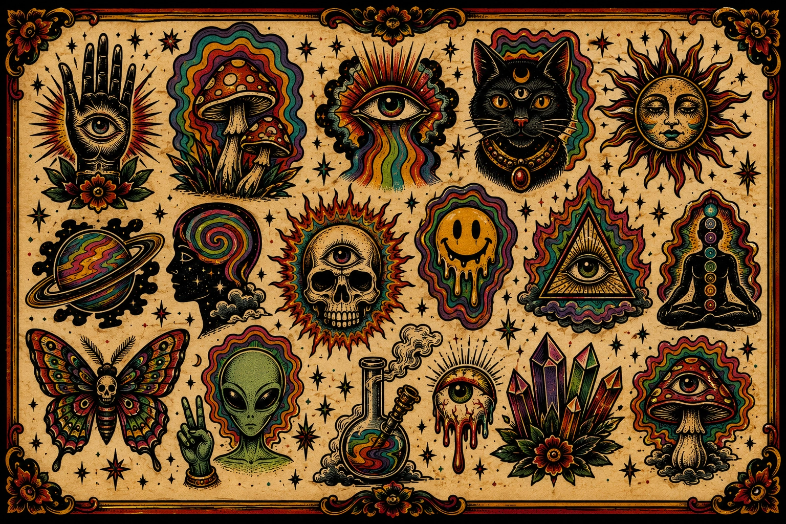 Tatuagem flash de serie psicodelica. Disponível no Micael Tatuagem, Muriaé MG.